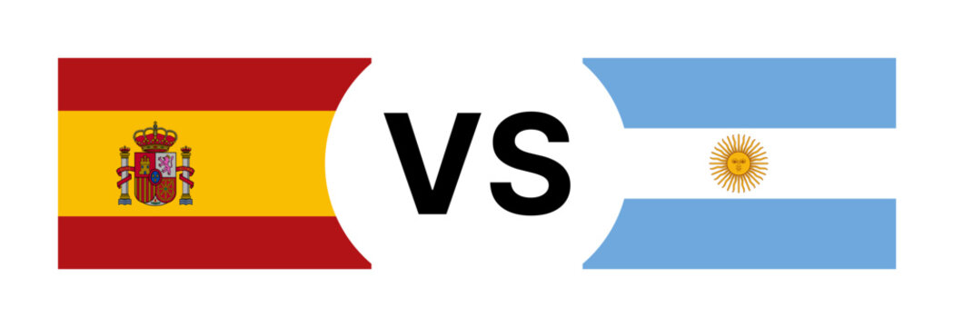 Spain and Argentina national flags with VS text background