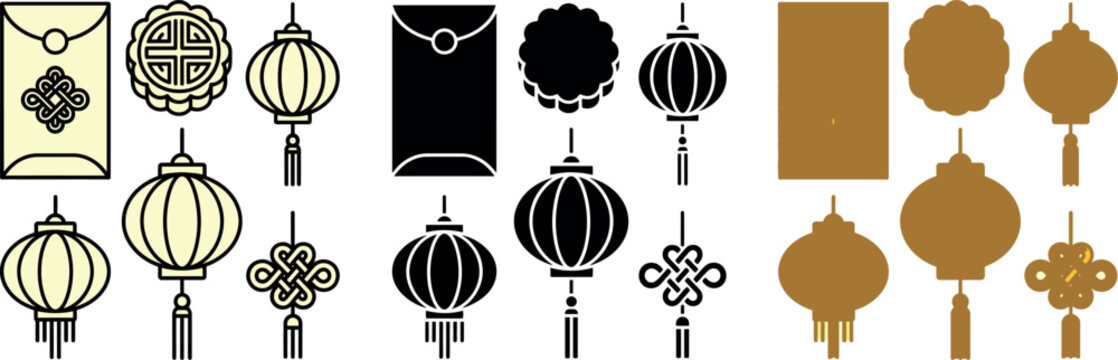 Midautumn festival elements with red envelopes and lanterns