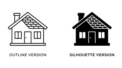 Fototapeta premium House Icon Set: A versatile collection featuring a house icon in both outline and silhouette versions, perfect for web design and branding.