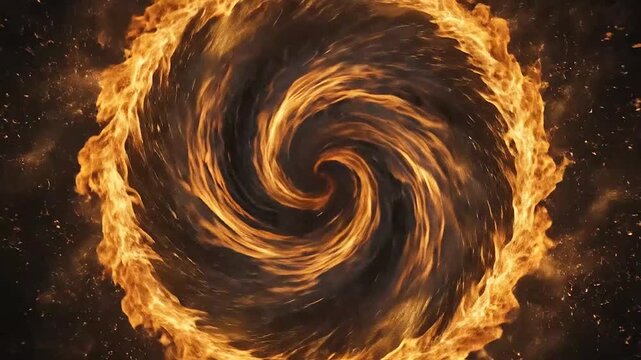 A bright circular vortex of intense orange flames and smoke
