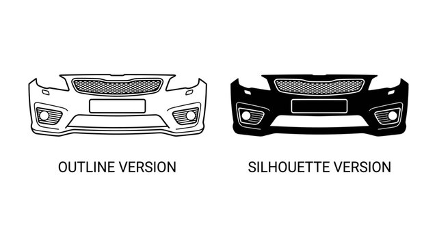 Car Bumper Designs: A visual comparison of two car bumper designs, one presented as an outline version and the other as a silhouette version, showcasing front view automotive aesthetics.