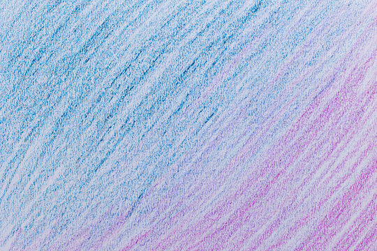 A transitional abstract artwork featuring blue diagonal strokes that gradually blend and shift into violet hues. Color crayon drawing background texture