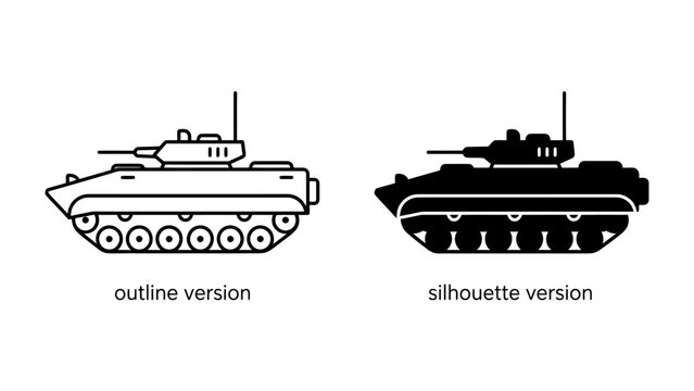 Armored Personnel Carrier: Two distinct representations of an armored personnel carrier, one an outline and the other a silhouette, showcase military vehicle design.