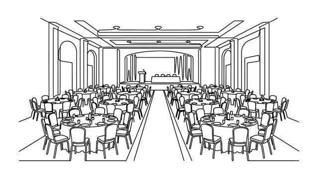 Conference Hall With Round Tables and Stage