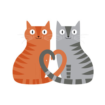 Adorable cats celebrating National Friendship Day with their tails forming a heart, symbolizing love and companionship