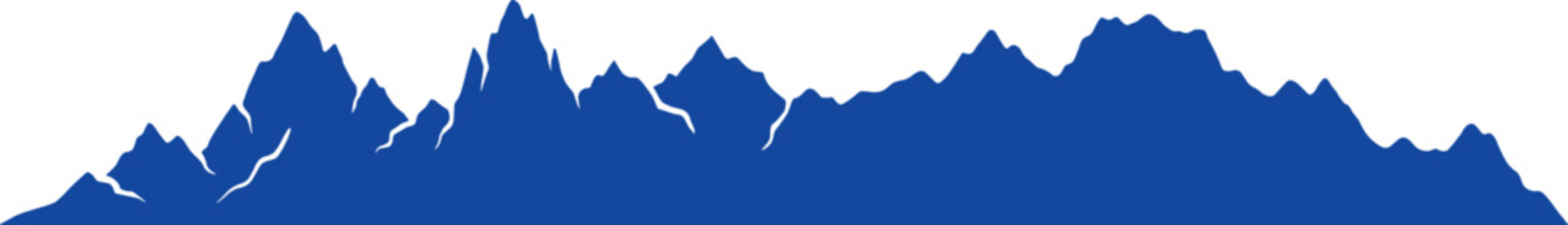 Rugged mountain range skyline silhouette isolated on a clean transparent background