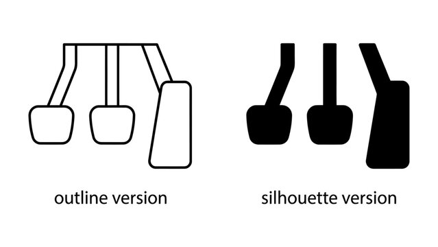 Car Pedals Icon: A side-by-side comparison showcasing the outline and silhouette versions of car pedals, representing control and motion.