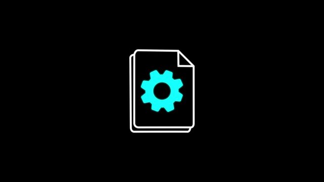Digital document verification and approval with secure online workflow, check marks, data verification, file management icon. Document settings icon animation with file and gear symbol.