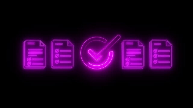 Glowing neon check list animated outline icon. Checklist line icon animation. document marking, mark icon 4k