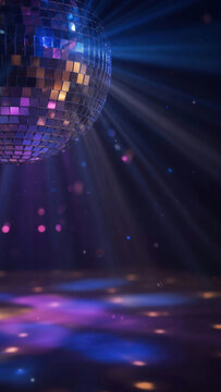 Close Up Disco Ball with Dramatic Blue and Purple Light Beams
