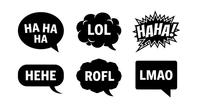 Comic speech bubbles with laughter text, black laugh chat clouds set, funny vector icons