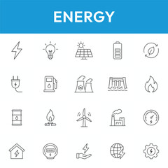 Fototapeta premium Energy Icons, Renewable Power Outline Icon Set, Energy Icons, Black and White Vector Collection