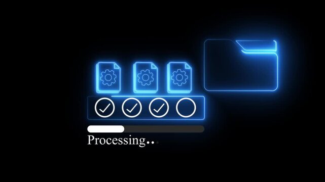 Neon Intelligent Document Processing platform automating enterprise workflow management with AI document classification, compliance verification, approval tracking, secure governance control. 4k video