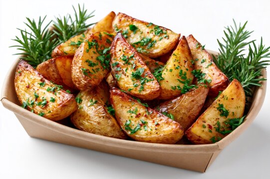 Crispy potato wedges with rosemary and parsley