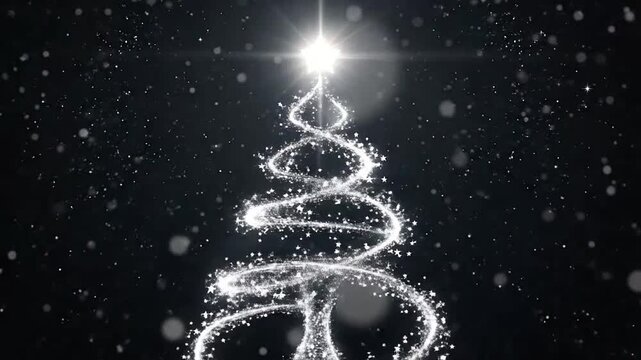 A glowing abstract tree shape formed by sparkling white light particles