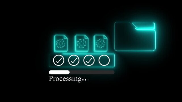 Neon Intelligent Document Processing platform automating enterprise workflow management with AI document classification, compliance verification, approval tracking, secure governance control. 4k video