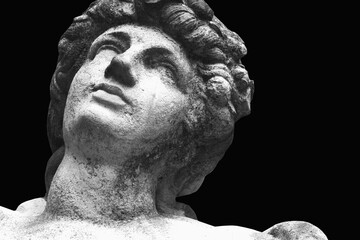 Black and white close-up of a stone statue of Aphrodite, symbolizing beauty, love, grace, and ancient Greek mythology. © zwiebackesser