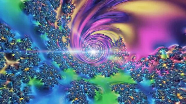 Saturated psychedelic holographic abstract art with swirl and colorful patterns