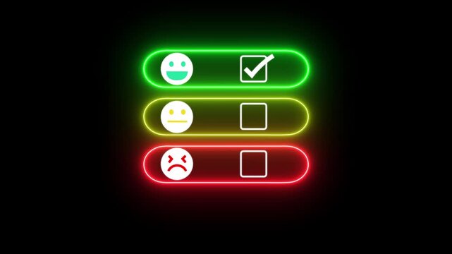 Neon video animation of a fictional website showing good's button (good feedback) in a feedback survey. Business concept for online ratings. 4k video