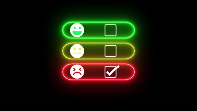 Neon video animation of a fictional website showing bad button (bad feedback) in a feedback survey. Business concept for online ratings. 4k video