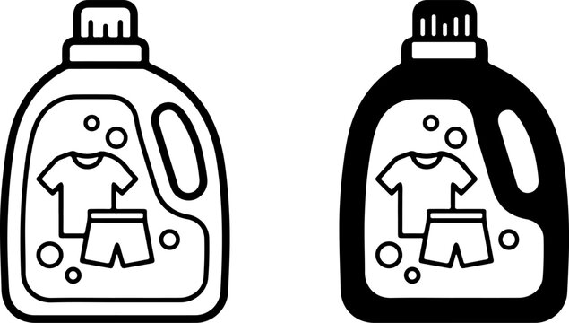 Laundry Detergent Bottle Outline And Glyph Vector Icon Set Washing Liquid Cleaner Household Hygiene Illustration Collection