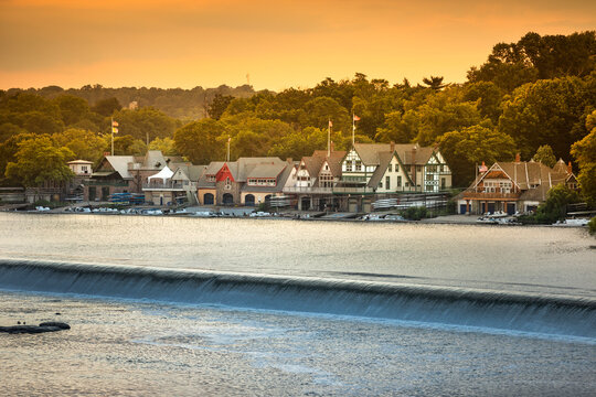 Boathouse row over the Schuylkill River in Philadelphia