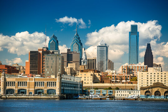 Philadelphia Skyline downtown city across the Delaware river