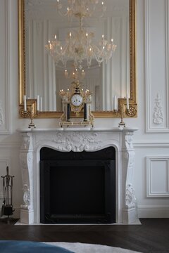 Elegant marble fireplace in a luxurious classic interior