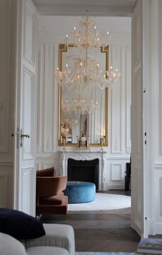 View through open doors into a classic Parisian flat
