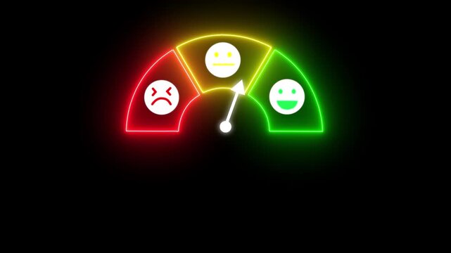 Neon feedback scale while user submits review, representing digital satisfaction, trust evaluation, customer experience, and online service quality analysis