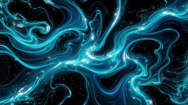Abstract swirling blue liquid or smoke pattern on black background