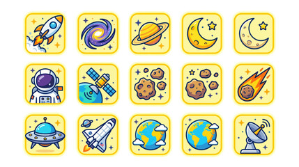 Cute Space Icons Set with Rocket and Astronaut © Budi
