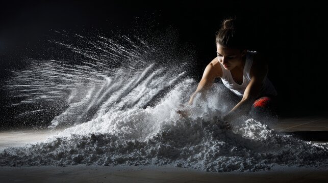 Athlete Creating Dynamic Powder Splash Effect