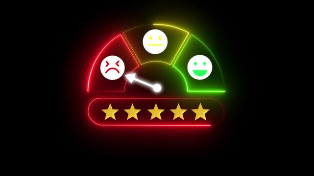 Feedback scale and five star rating system while user submits review, representing digital bad, trust evaluation, customer experience, and online service quality analysis. 4k video