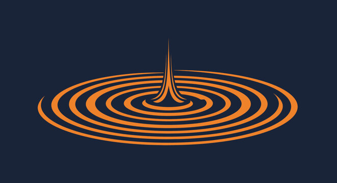 Abstract design depicts a ripple effect with rising central elements in orange against a dark blue