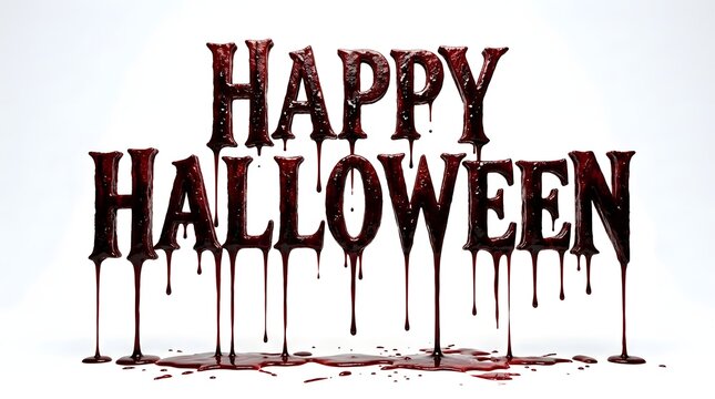 Happy halloween text written in dripping blood isolated on white background