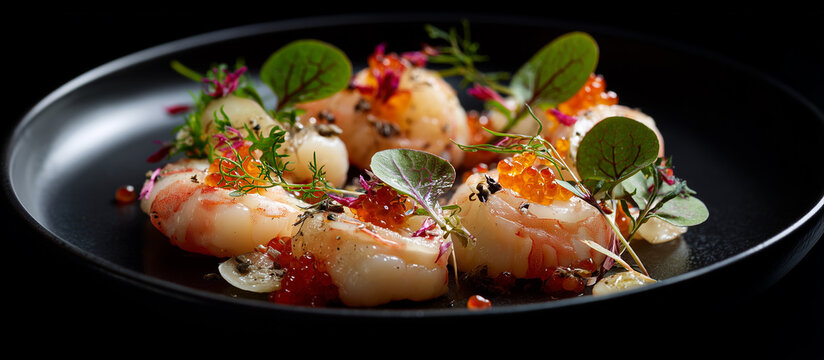 gourmet seafood dish featuring freah shrimp roe