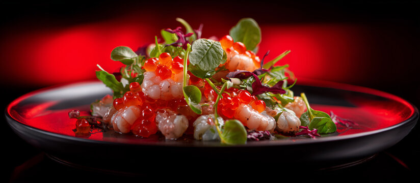 gourmet seafood dish featuring freah shrimp roe