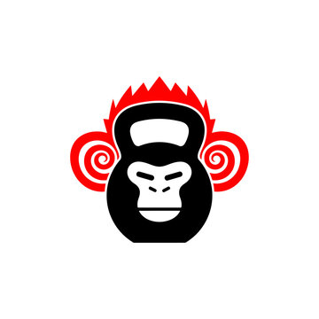 Simplified stylized monkey face with bold black and red colors on white background