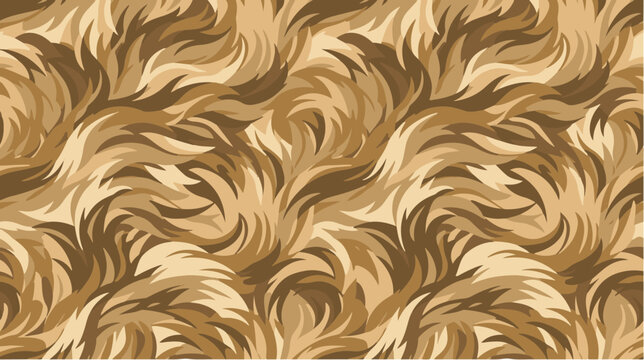 Seamless abstract flowing feather pattern with layered curved brushstroke shapes in warm beige, tan, and brown tones.