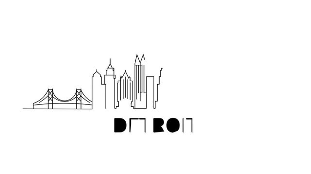 Simple line art shows Detroit's skyline