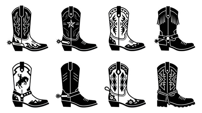 Collection of Decorative Cowboy Boots Vector Icons