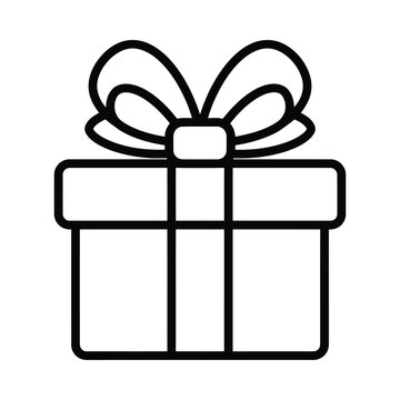 A simple line drawing of a gift box with a bow on top.