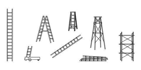 Fototapeta premium Ladders and Scaffolding Structures in Various Configurations and Styles Featuring Ladder, Construction, Building with Tool