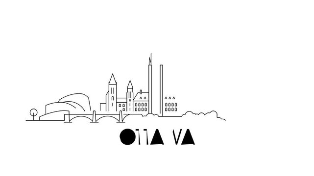 Minimalist line art depicts a Ottawa city skyline