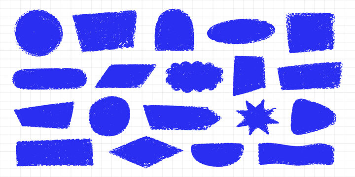 Blue grunge geometric shape collection with distressed textured brush stamp elements for graphic design