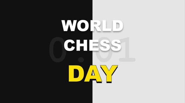World Chess Day Celebration Typography Animation with Minimalist Black and White Split Background for International Tournament Social Media Promo and Event Presentation