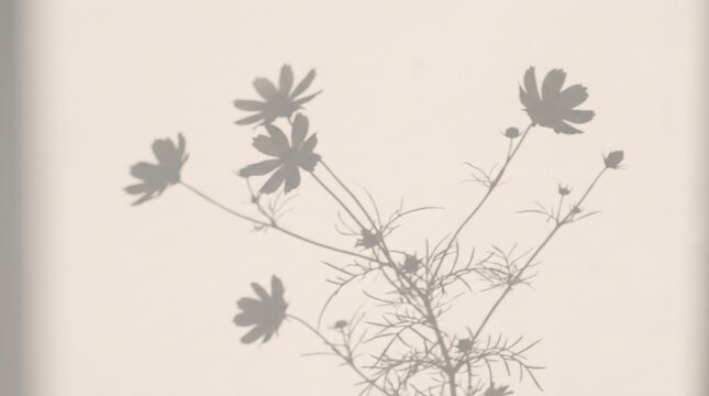 Elegant Cosmos Plant Shadow Background with Soft Natural Light and Minimalist Design