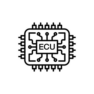 Line icon representing an Engine Control Unit (ECU) chip, symbolizing car computer tuning, chip tuning, and vehicle electronics.