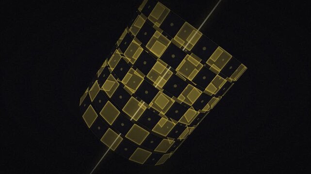 Rotating Golden Checkered Cylinder Abstract Geometric Motion Graphic Seamless Loop Background for VJ DJ Visuals and Electronic Music Screen Display System